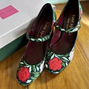 NWOT Kate Spade Muse needlepoint Mary Jane-style pumps, rose garden, size 9.5